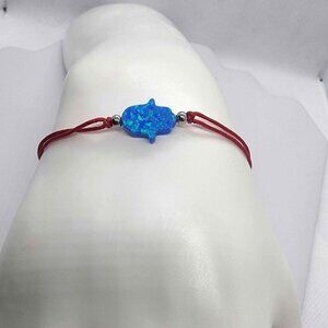 Red String of Luck: Blue Opal Hamsa Protection Bracelet